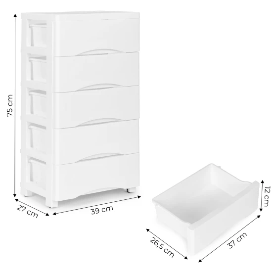 5 plauktu balta kumode Bērnu mēbeles ModernHome