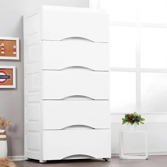 5 plauktu balta kumode Bērnu mēbeles ModernHome