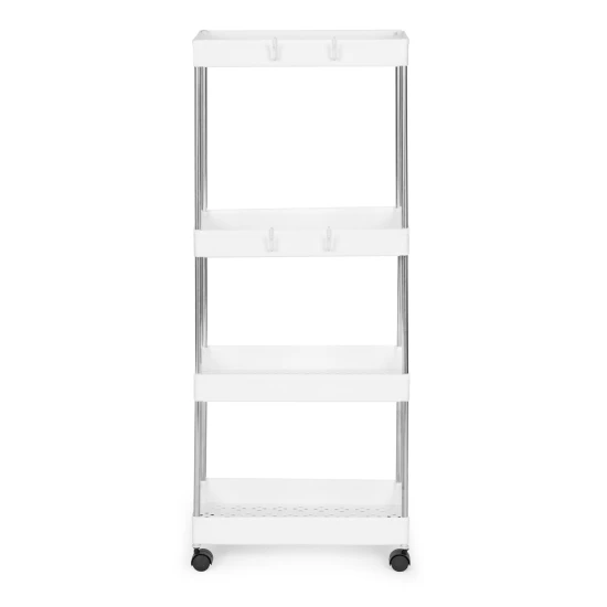 Balta plastmasas vannas istabas plaukts ar 4 plauktiem un riteņiem Plaukti ModernHome