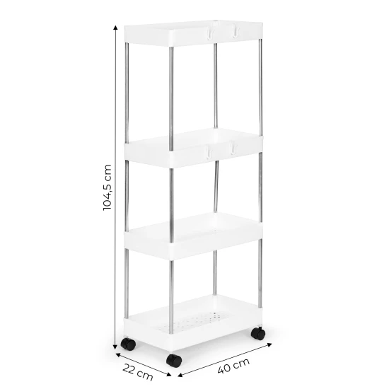 Balta plastmasas vannas istabas plaukts ar 4 plauktiem un riteņiem Plaukti ModernHome