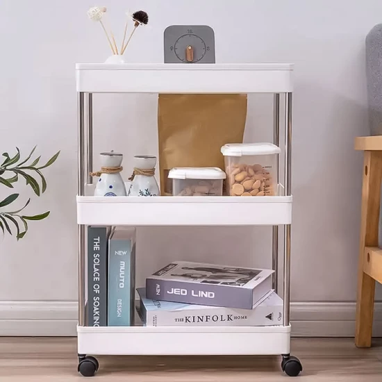 Balta plastmasas vannas istabas plaukts ar 4 plauktiem un riteņiem Plaukti ModernHome