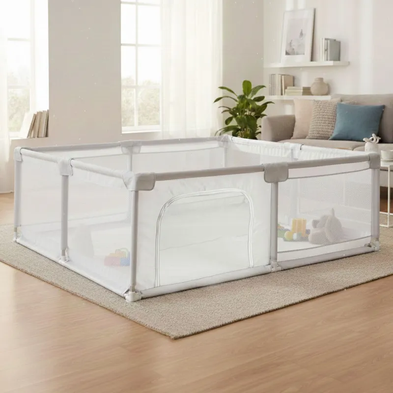 Pelēka bērnu rotaļu nožogojuma ar bumbiņām 160 x 200 cm Aizsargbarjeras ECOTOYS