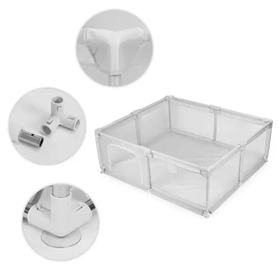 Pelēka bērnu rotaļu nožogojuma ar bumbiņām 160 x 200 cm Aizsargbarjeras ECOTOYS