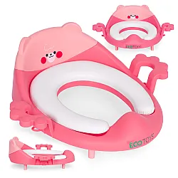 Bērniem paredzēts tualetes sēdekļa vāciņš ar rokturiņiem, mīkstu polsterējumu, rozā krāsā, „ECOTOYS“
