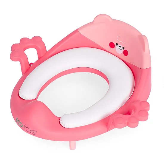 Bērniem paredzēts tualetes sēdekļa vāciņš ar rokturiņiem, mīkstu polsterējumu, rozā krāsā, „ECOTOYS“