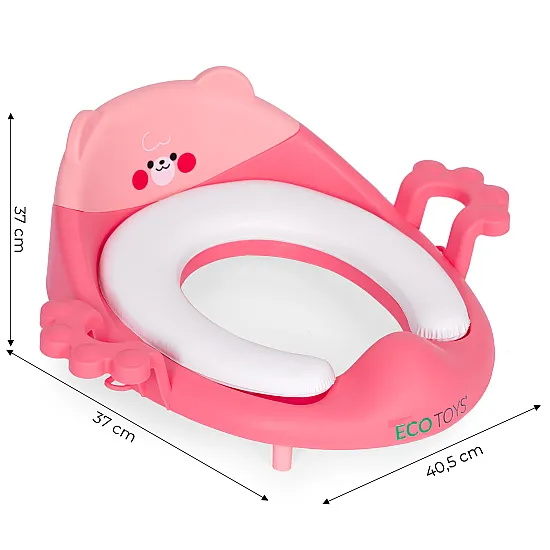 Bērniem paredzēts tualetes sēdekļa vāciņš ar rokturiņiem, mīkstu polsterējumu, rozā krāsā, „ECOTOYS“