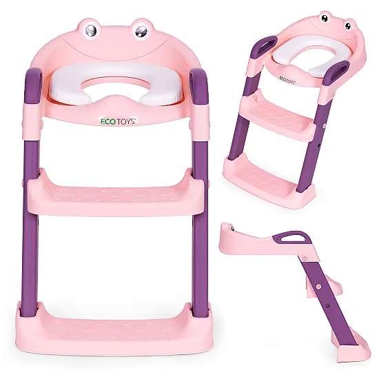 Bērniem paredzēts tualetes sēdeklis ar pakāpieniem un kāpnītēm, rozā krāsā, „ECOTOYS“