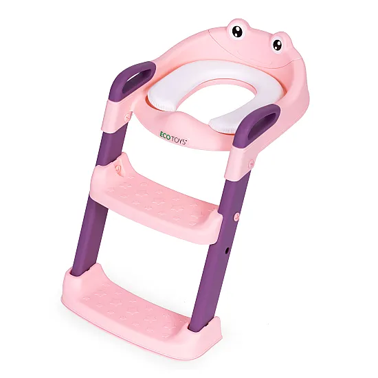 Bērniem paredzēts tualetes sēdeklis ar pakāpieniem un kāpnītēm, rozā krāsā, „ECOTOYS“