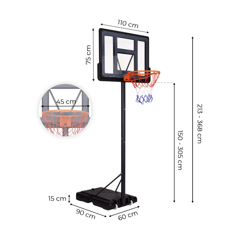 MOVEPRO regulējams basketbola stends 305 cm augstumā