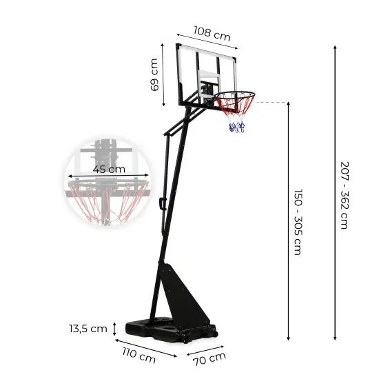 MOVEPRO regulējams basketbola stends 305 cm augstumā