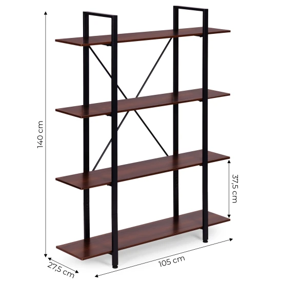 Plaukts ar metāla rāmi dzīvojamajai istabai vai birojam, 4 plaukti Plaukti ModernHome