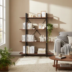 Plaukts ar metāla rāmi dzīvojamajai istabai vai birojam, 4 plaukti