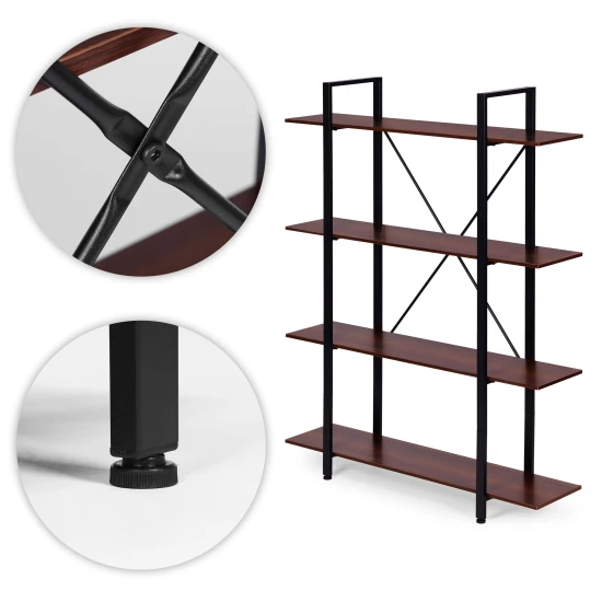 Plaukts ar metāla rāmi dzīvojamajai istabai vai birojam, 4 plaukti Plaukti ModernHome