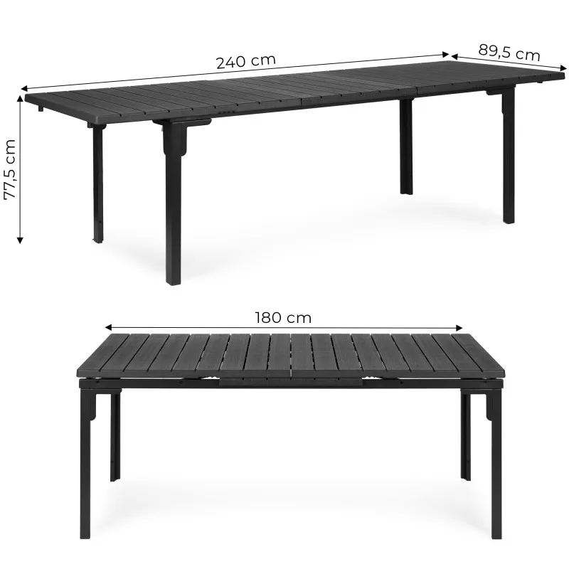 Izvelkamais pelēkais galds 180–240 cm