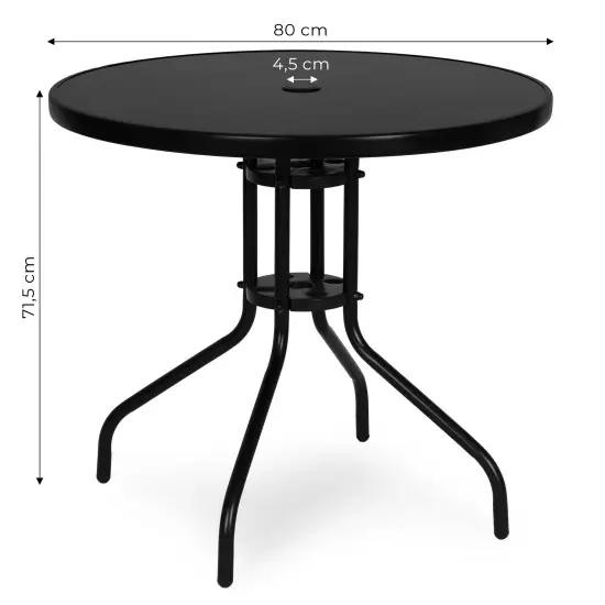 Apļveida melns galds, 80 cm