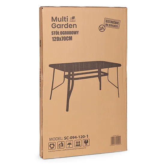 Melna galda 120 x 70 cm no rūdīta stikla ar atvērumu lietussarga stiprināšanai