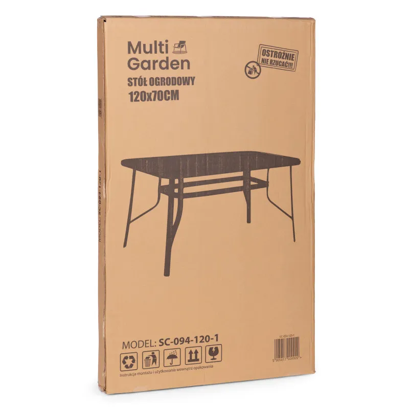 Melna galda 120 x 70 cm no rūdīta stikla ar atvērumu lietussarga stiprināšanai