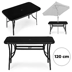 Melna galda 120 x 70 cm no rūdīta stikla ar atvērumu lietussarga stiprināšanai