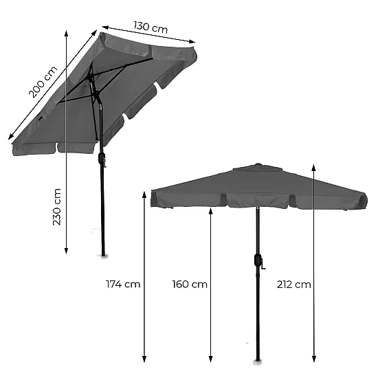 Liels pelēks taisnstūra formas dārza lietussargs 200 x 130 cm Multigarden