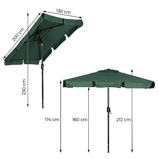 Liels zaļš taisnstūra formas dārza lietussargs 200 x 130 cm Multigarden
