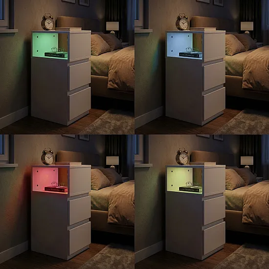 Balta kumode ar 2 atvilktnēm un LED apgaismojumu