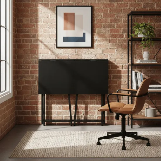 Salokāms melns datora galds 80x45 cm ModernHome