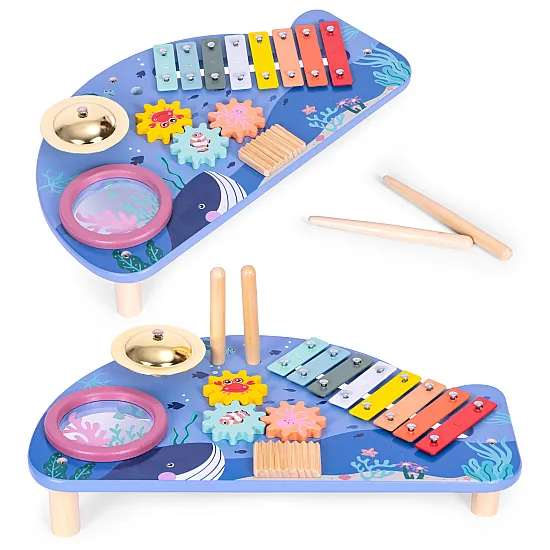 Bērnu koka mūzikas aktivitāšu galdiņš Mūzikas instrumentai ECOTOYS