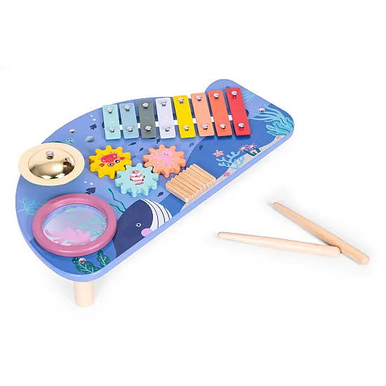 Bērnu koka mūzikas aktivitāšu galdiņš Mūzikas instrumentai ECOTOYS