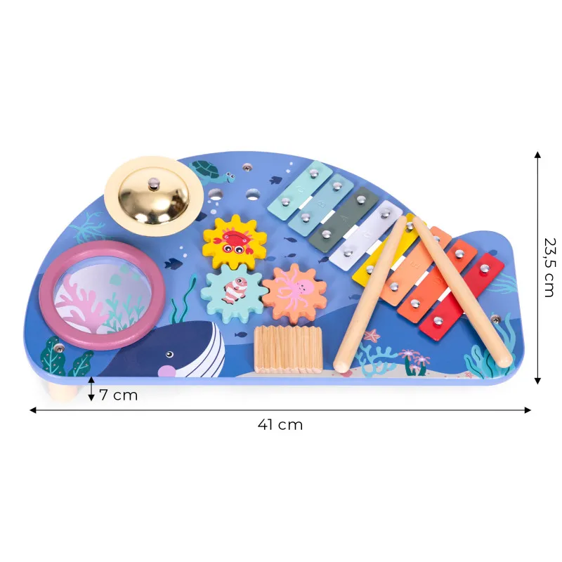 Bērnu koka mūzikas aktivitāšu galdiņš Mūzikas instrumentai ECOTOYS