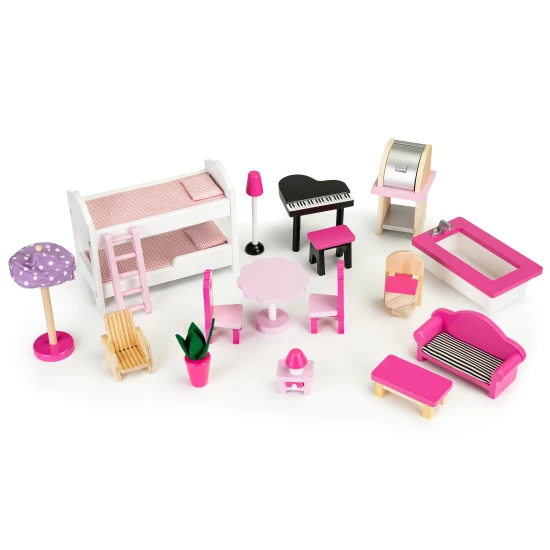 Ecotoys koka leļļu māja Leļļu un spēļu komplekti ECOTOYS