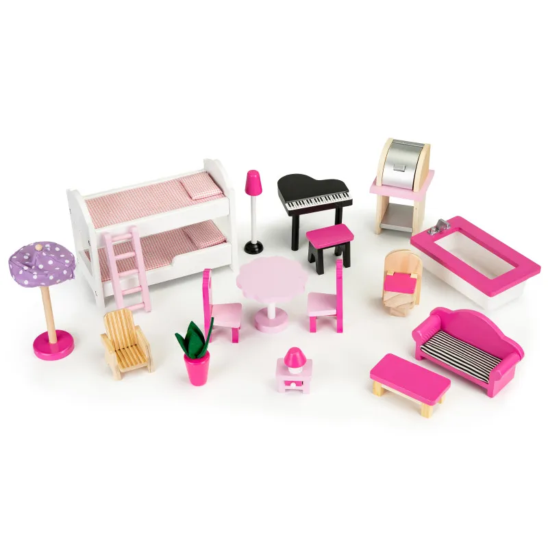 Ecotoys koka leļļu māja Leļļu un spēļu komplekti ECOTOYS