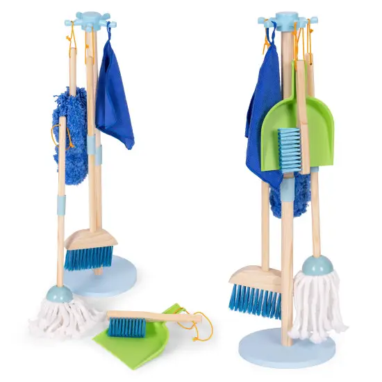 Wooden Cleaning Set for Children Mop Broom with Dustpan 7 Pieces Saimnieki ECOTOYS
