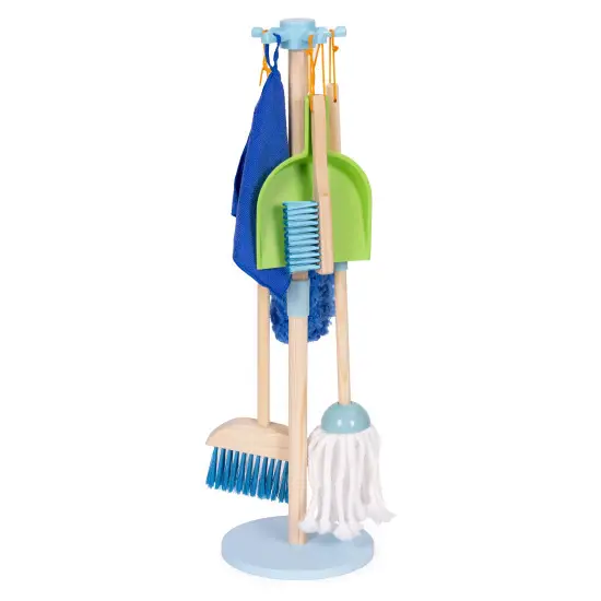 Wooden Cleaning Set for Children Mop Broom with Dustpan 7 Pieces Saimnieki ECOTOYS