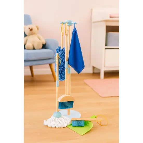 Wooden Cleaning Set for Children Mop Broom with Dustpan 7 Pieces Saimnieki ECOTOYS