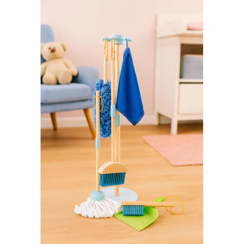 Wooden Cleaning Set for Children Mop Broom with Dustpan 7 Pieces Saimnieki ECOTOYS