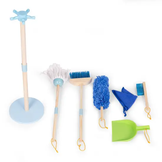 Wooden Cleaning Set for Children Mop Broom with Dustpan 7 Pieces Saimnieki ECOTOYS