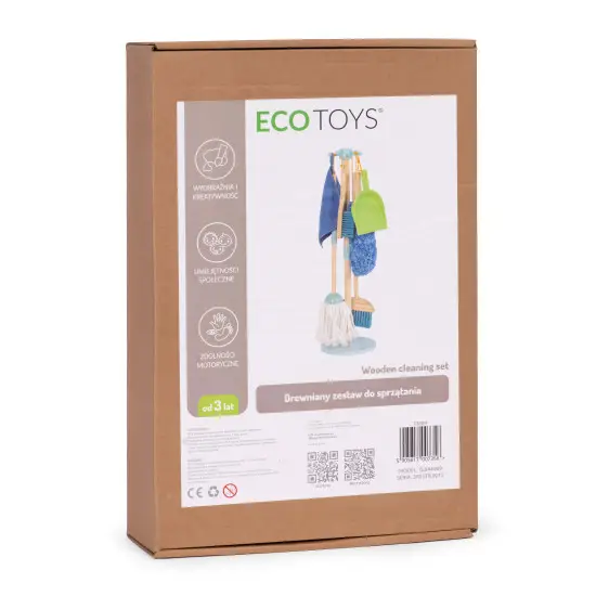 Wooden Cleaning Set for Children Mop Broom with Dustpan 7 Pieces Saimnieki ECOTOYS