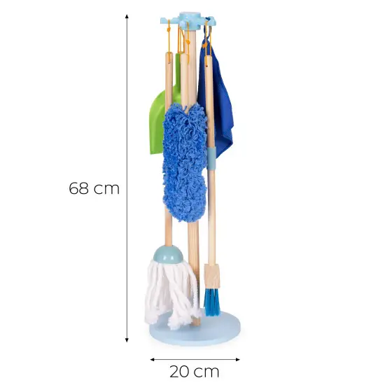 Wooden Cleaning Set for Children Mop Broom with Dustpan 7 Pieces Saimnieki ECOTOYS