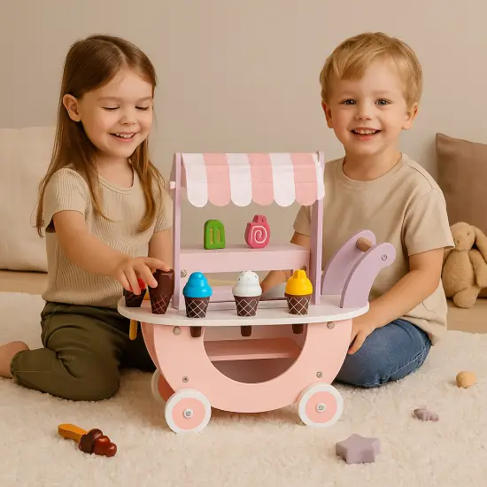 Koka saldējuma ratiņi bērniem 12 gab. komplekts ECOTOYS
