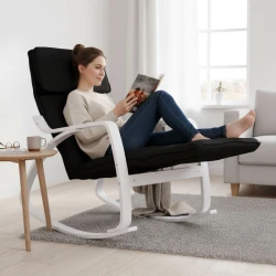 Šūpuļkrēsls melnā krāsā ar regulējamu kāju atbalstu