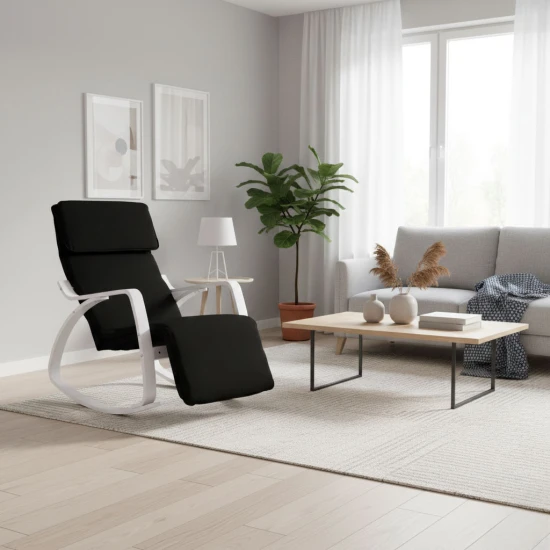 Šūpuļkrēsls melnā krāsā ar regulējamu kāju atbalstu Krēsli un krēsli ModernHome