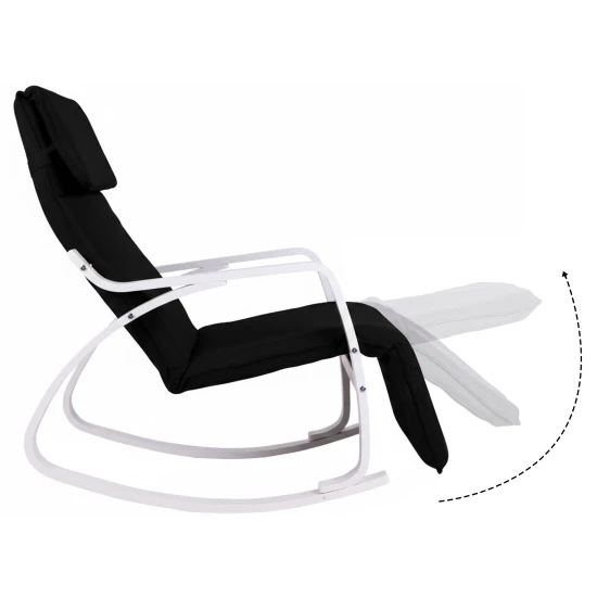 Šūpuļkrēsls melnā krāsā ar regulējamu kāju atbalstu Krēsli un krēsli ModernHome