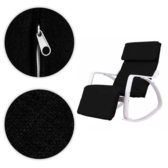 Šūpuļkrēsls melnā krāsā ar regulējamu kāju atbalstu Krēsli un krēsli ModernHome