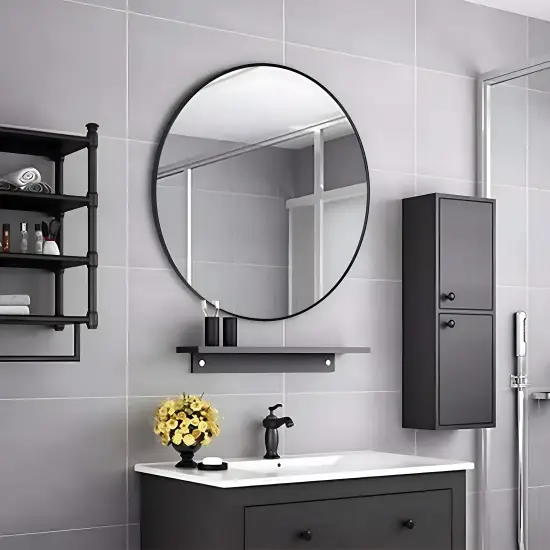 Apaļš melns sienas spogulis 60 cm ModernHome