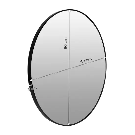 Apaļš melns sienas spogulis 80 cm ModernHome