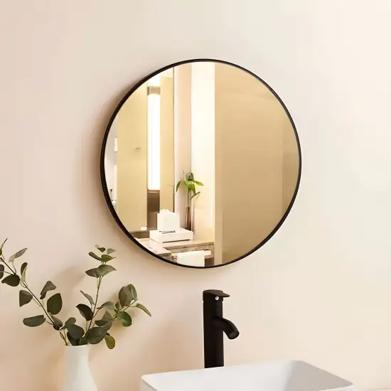 Apaļš melns sienas spogulis 80 cm ModernHome