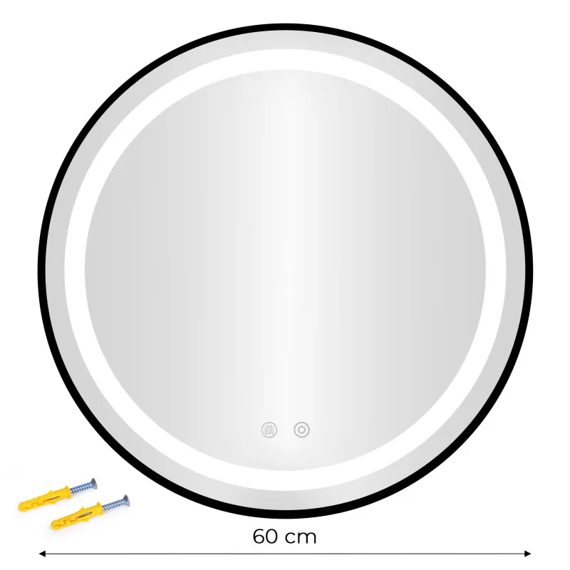 60 cm apaļš melns LED vannas istabas spogulis ar 3 gaismas krāsām ModernHome