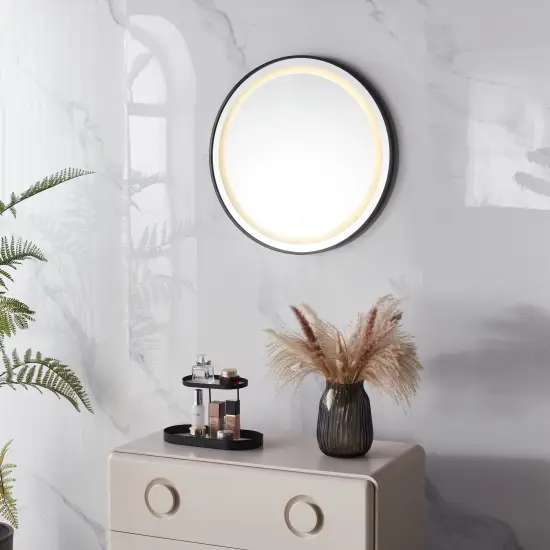 60 cm apaļš melns LED vannas istabas spogulis ar 3 gaismas krāsām ModernHome