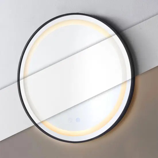 60 cm apaļš melns LED vannas istabas spogulis ar 3 gaismas krāsām ModernHome