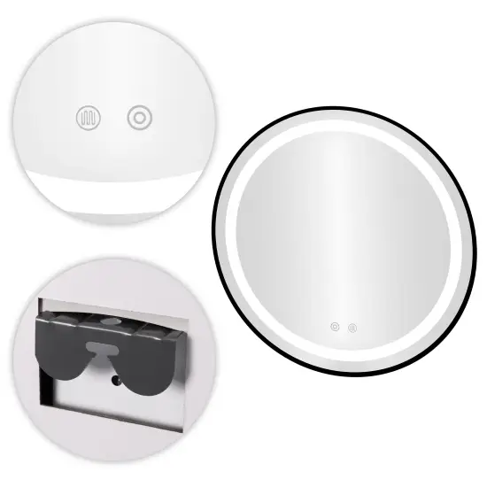 60 cm apaļš melns LED vannas istabas spogulis ar 3 gaismas krāsām ModernHome
